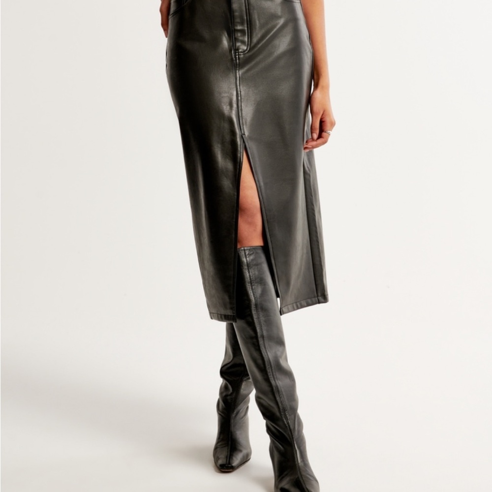Abercrombie & Fitch Black Midi Vegan Leather Skirt